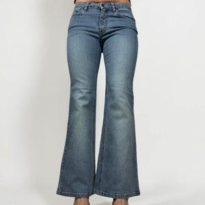 Blue denim low rise flared pants (S/M)