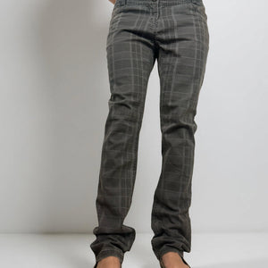 Grey check print low rise straight legs denim pants (XL)
