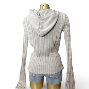 Beige 100% coton buttons up hooded cardigan jumper (M/L)