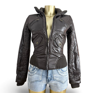 Brown tight fit puffer jacket (S)