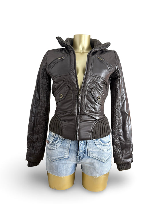 Brown tight fit puffer jacket (S)