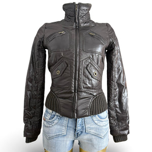 Brown tight fit puffer jacket (S)