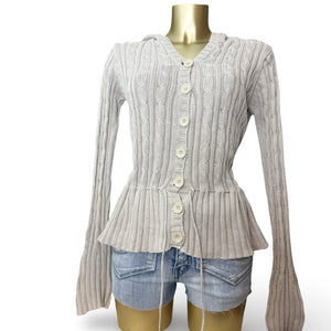 Beige 100% coton buttons up hooded cardigan jumper (M/L)