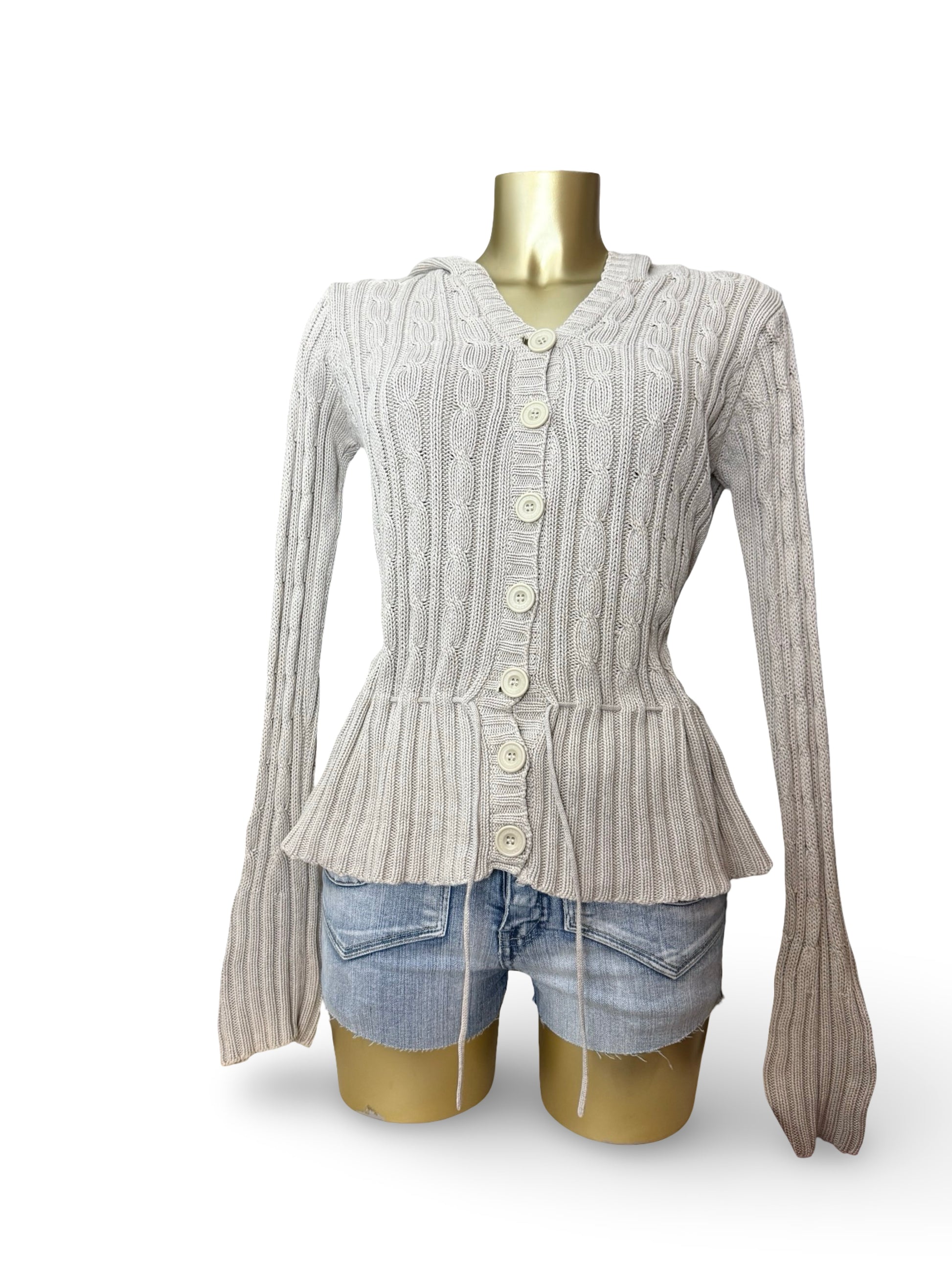 Beige 100% coton buttons up hooded cardigan jumper (M/L)