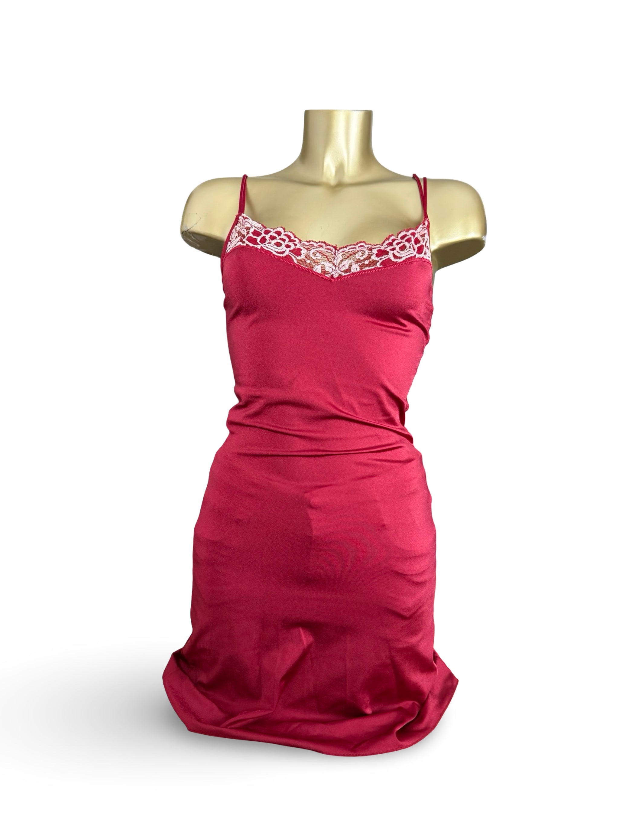 Red tight fit lace neck babydoll mini dress (XS)