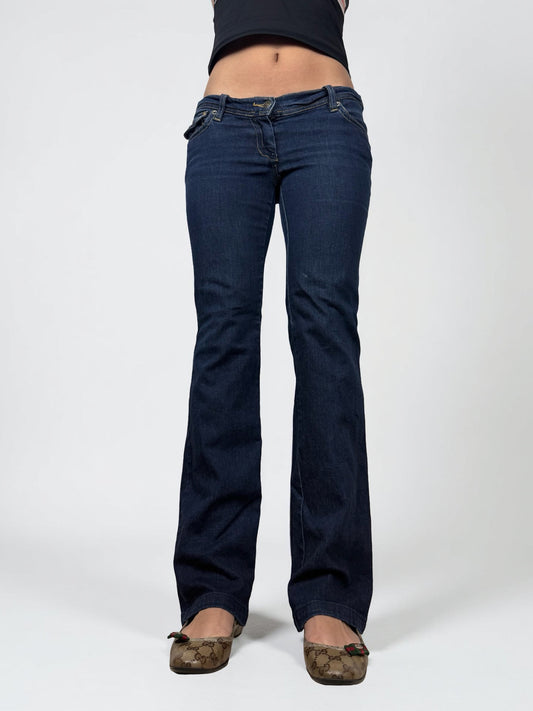 Blue navy stretchy low waist denim bootcut pants (S)