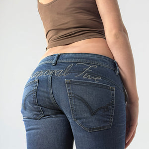 Navy denim low rise bootcut pants (S)