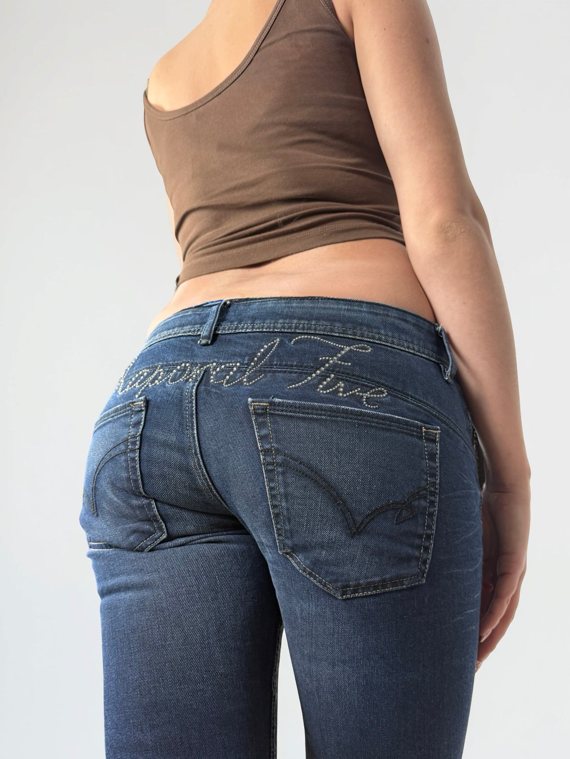 Navy denim low rise bootcut pants (S)