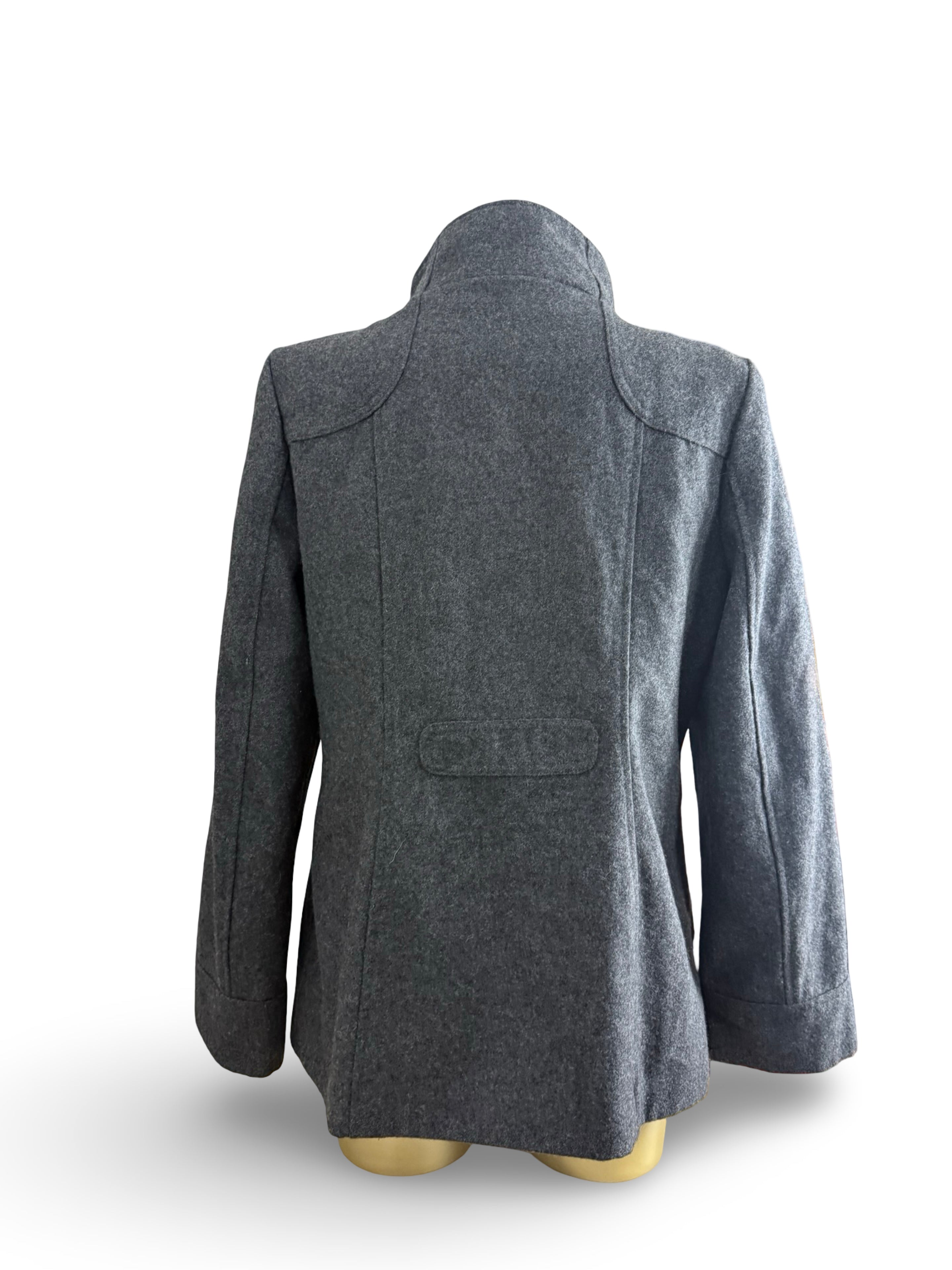 Grey wool high neck winter trench coat (L)