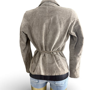 Beige real suede leather tie up jacket (S/M)