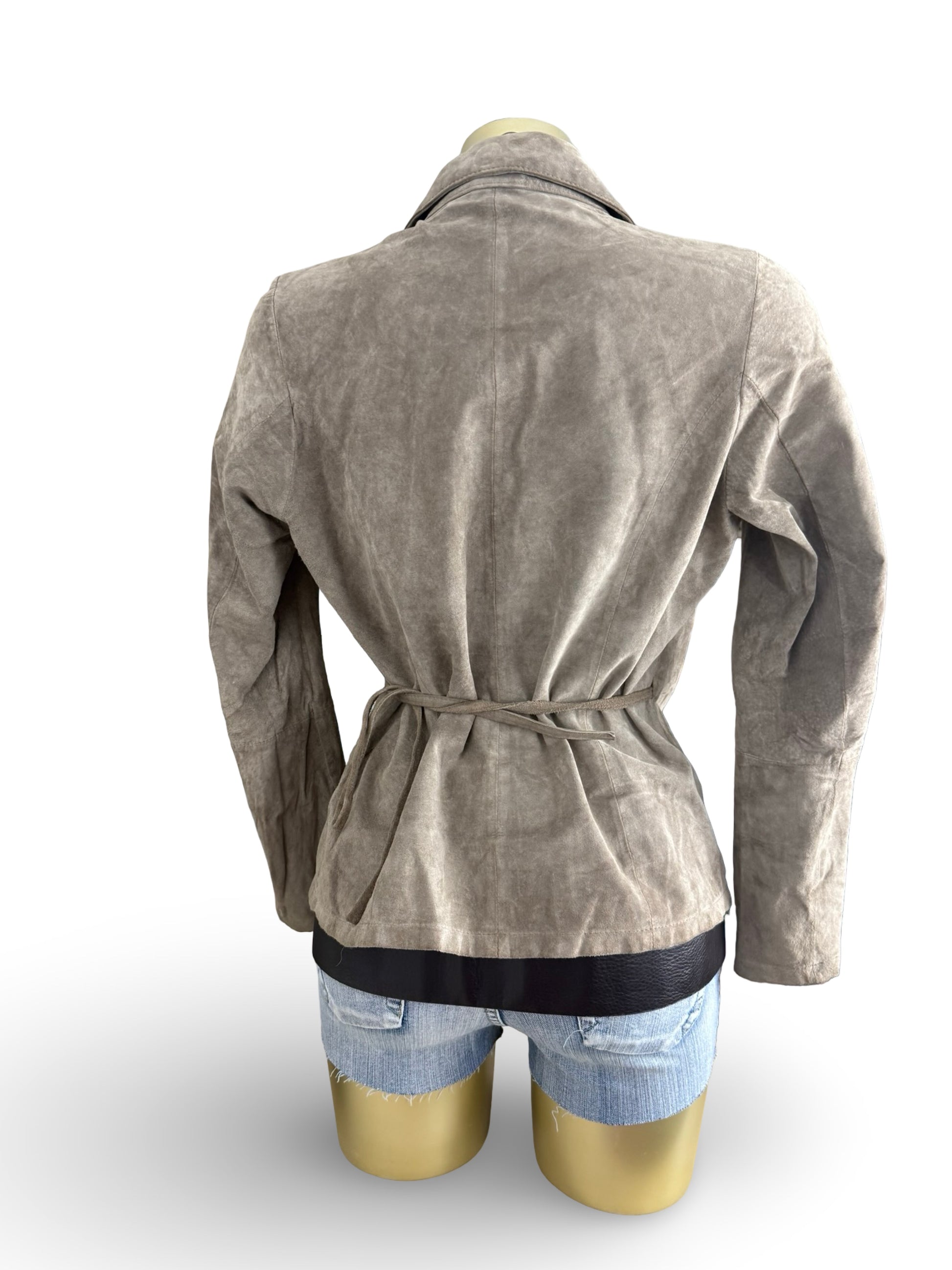Beige real suede leather tie up jacket (S/M)