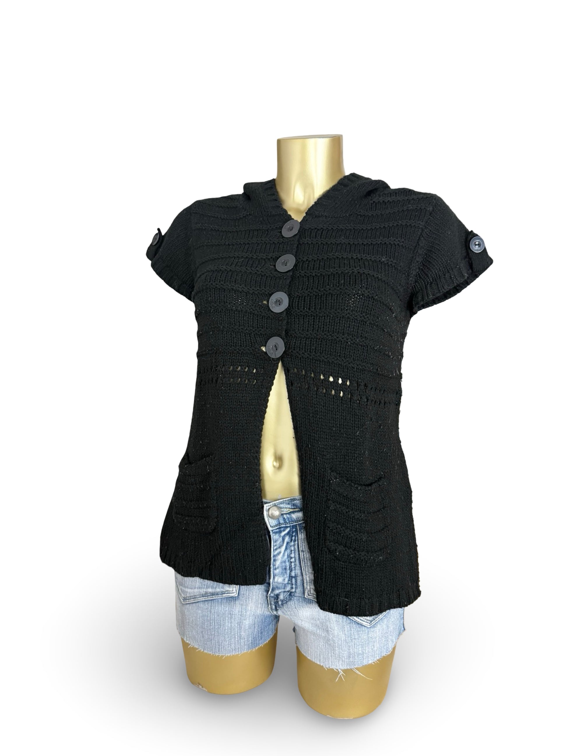 Black hooded short sleeves cardigan jumper (M/L)