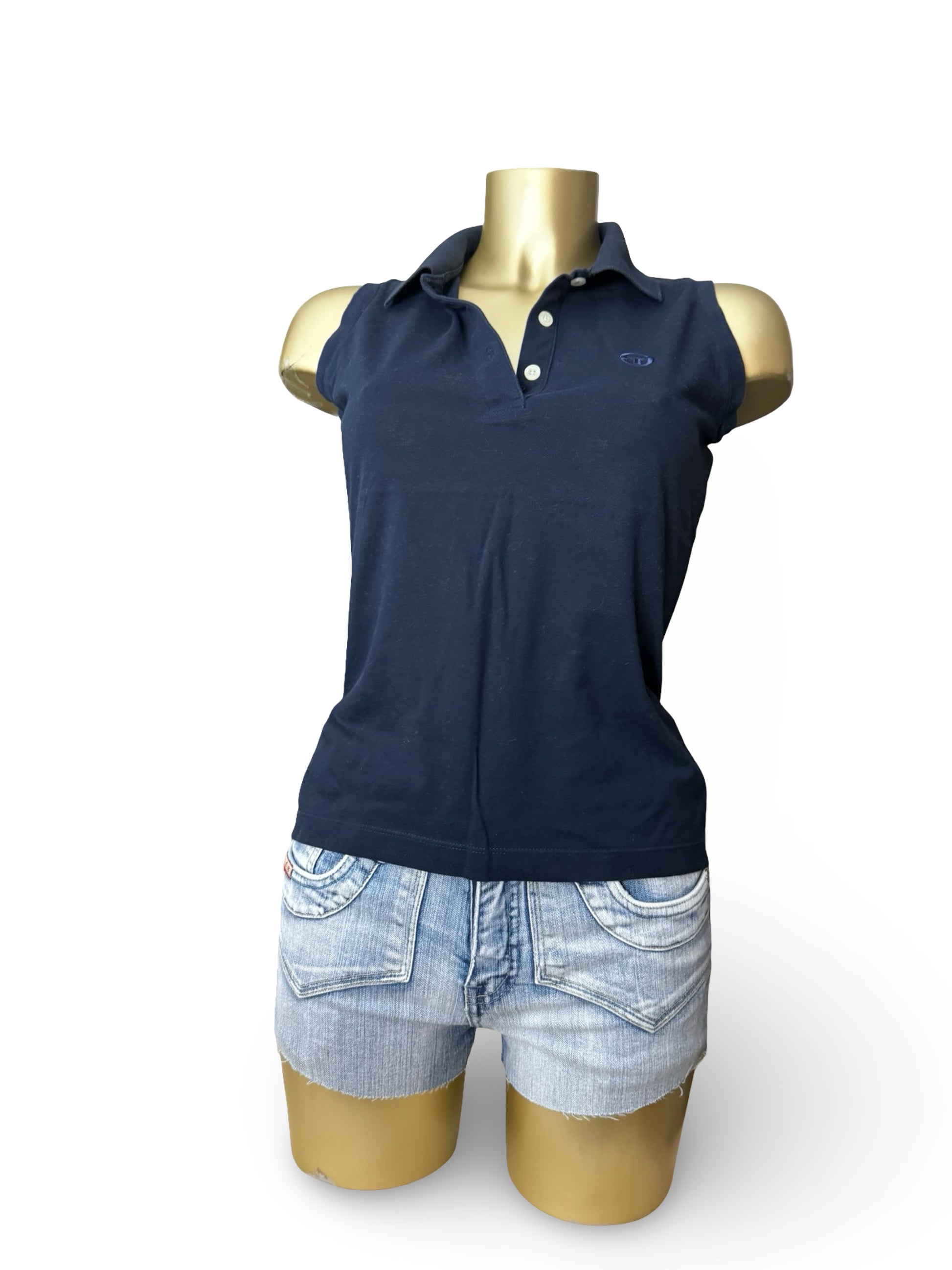 Navy cotton polo neck tank top (M/L)