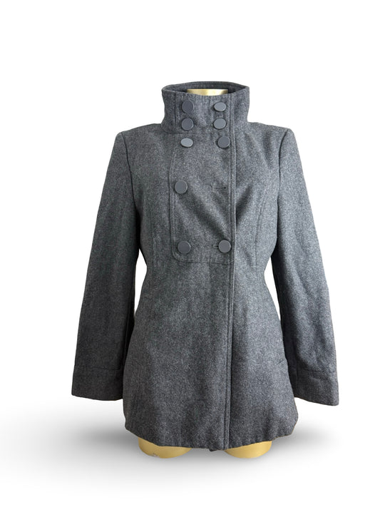 Grey wool high neck winter trench coat (L)