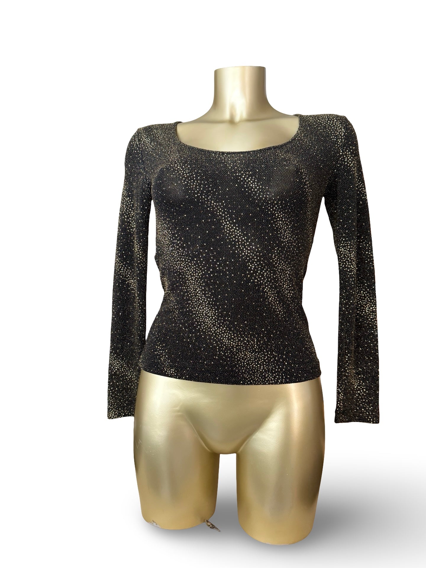 Black golden strass tight fit long sleeves top (S/M)