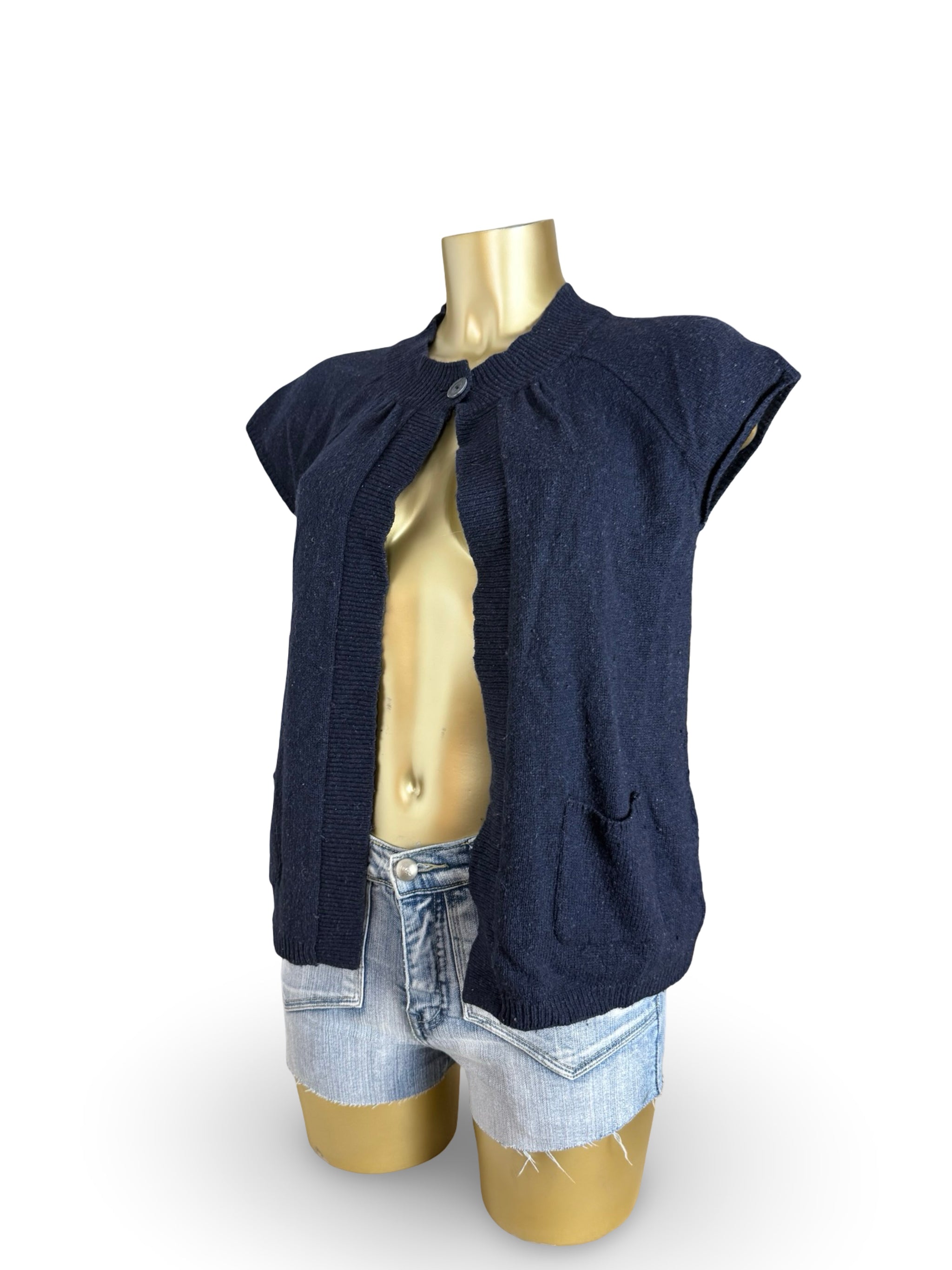 Navy wool short sleeves cardigan jumper (S/M)
