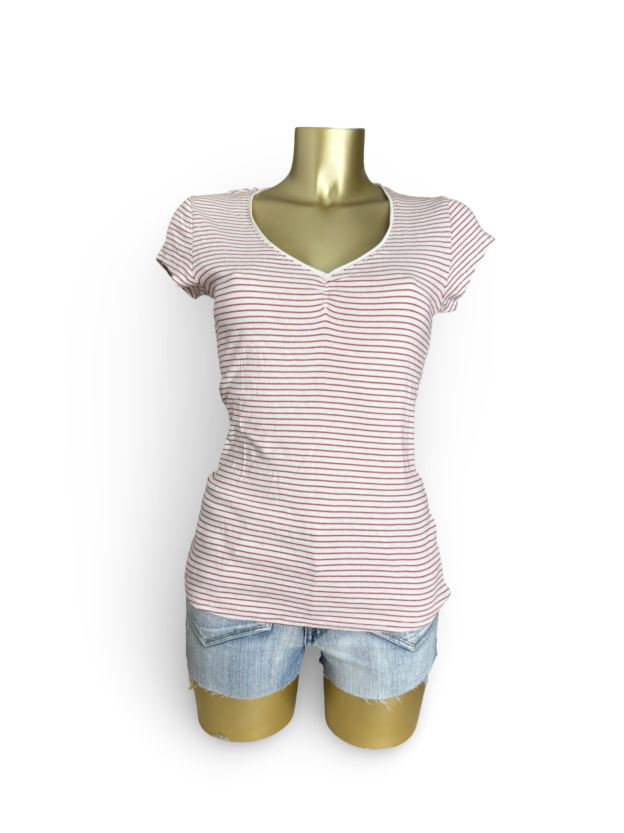 Pack of 2 striped cotton V neck tee (L)