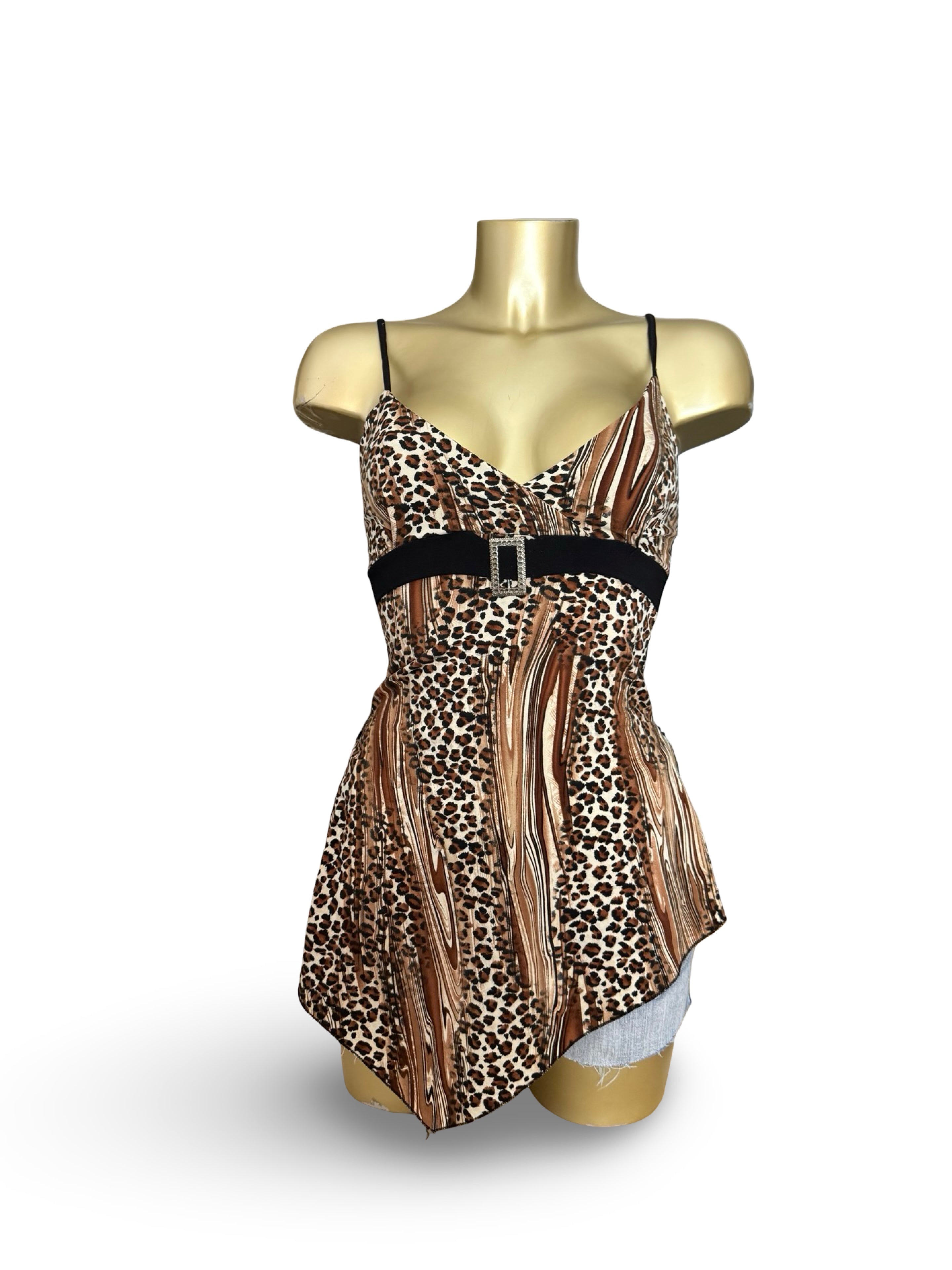 Beige asymmetric animal print top (S/M)