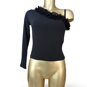Black asymmetric tight fit long sleeves top (S/M)