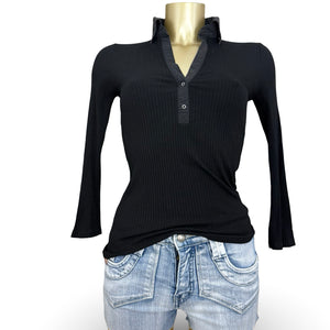 Black ribbed polo neck cotton long sleeves top (S/M)