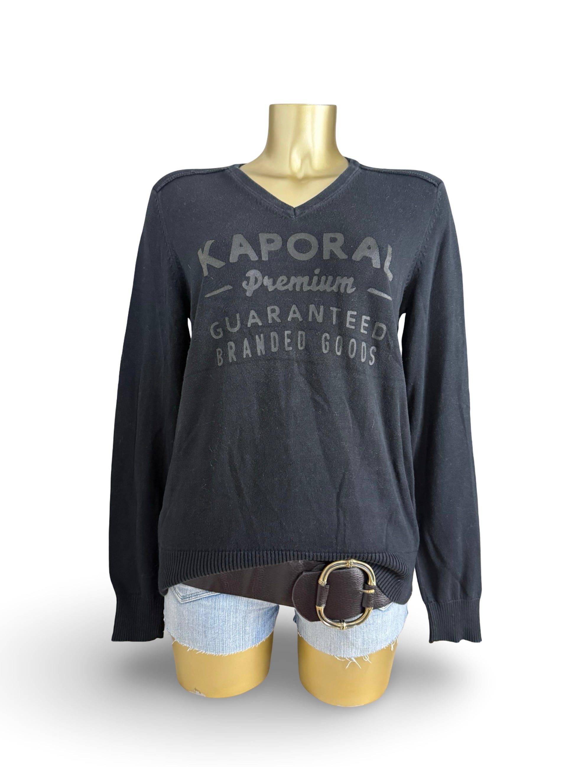 Black V neck 100% cotton jumper (M/L)