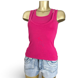Pink double straps cotton tank top (S)