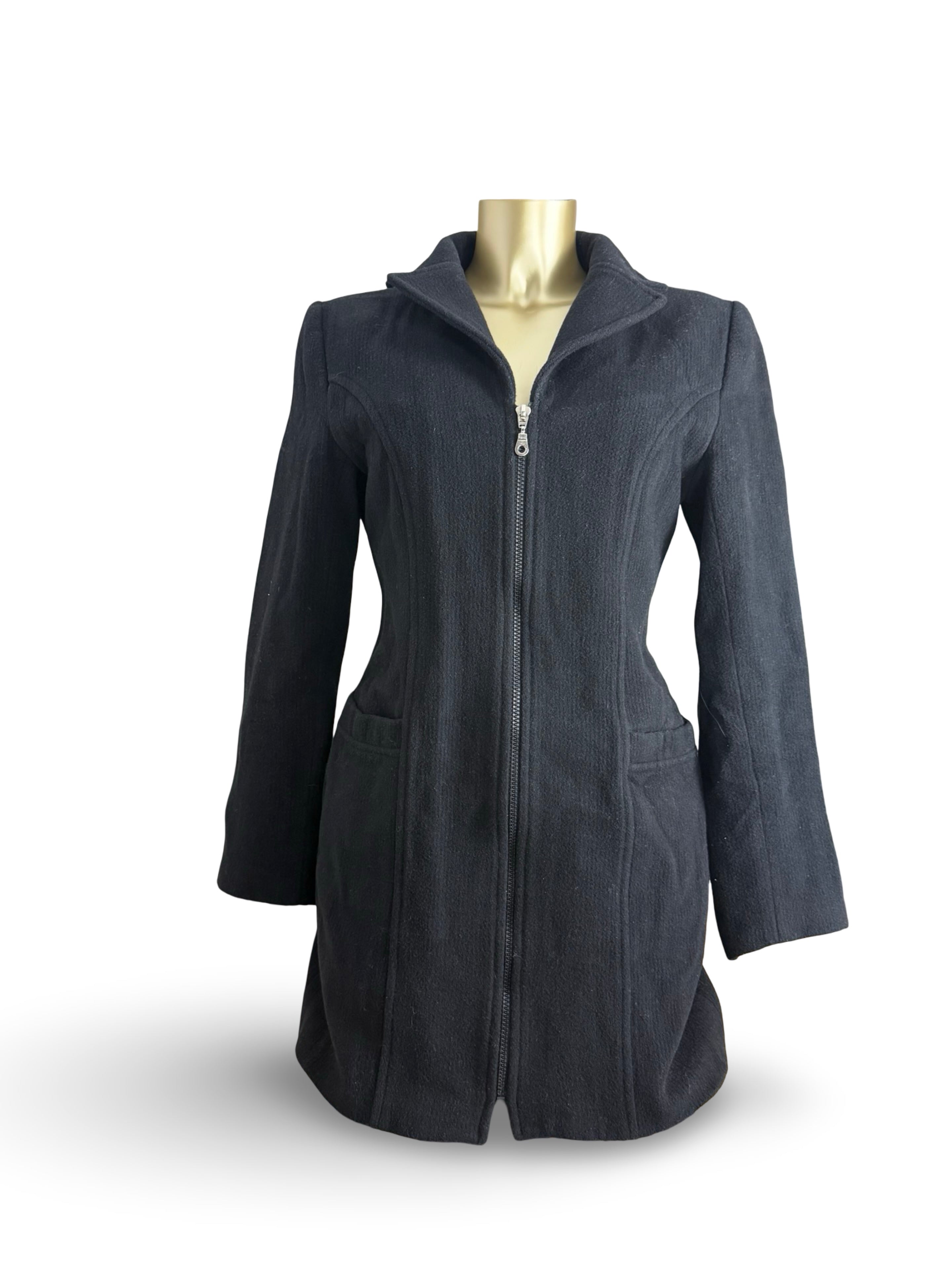 Black trench zip up wool coat (S/M)