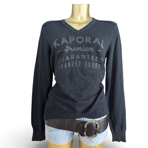 Black V neck 100% cotton jumper (M/L)