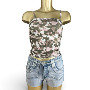 Baby pink & khaki camo print top (S)