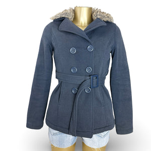 Navy inside fleece tight fit faux fur neck jacket (S)