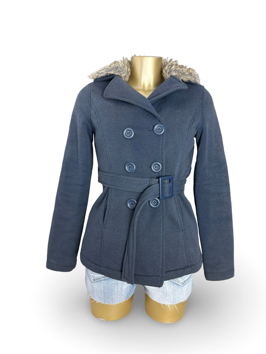 Navy inside fleece tight fit faux fur neck jacket (S)