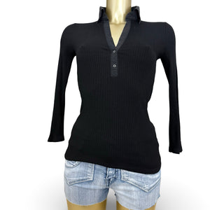 Black ribbed polo neck cotton long sleeves top (S/M)