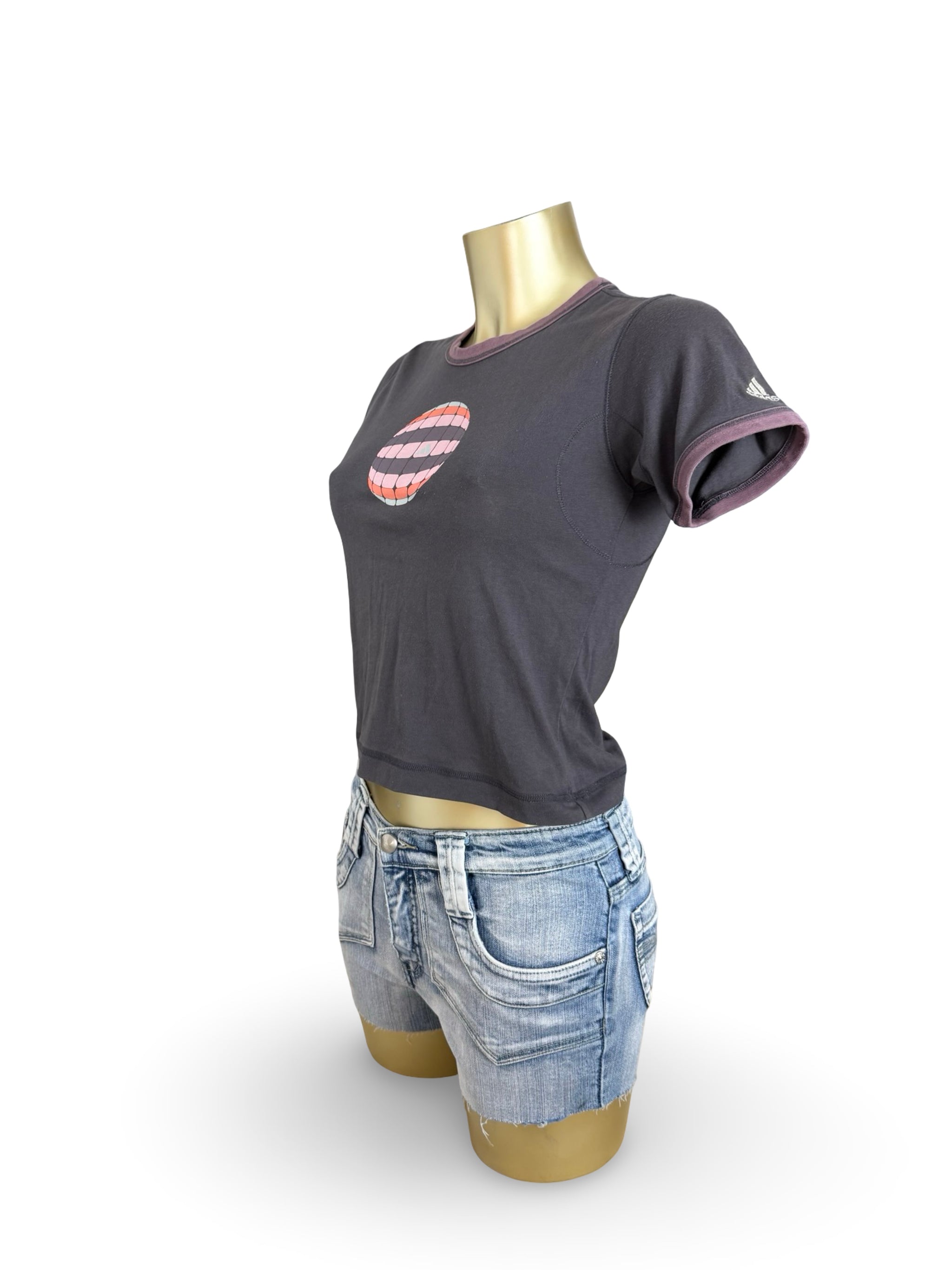 Purple & grey cotton logo activewear tee (S)