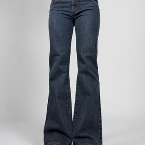 Blue navy denim low rise flared pants (S/M)