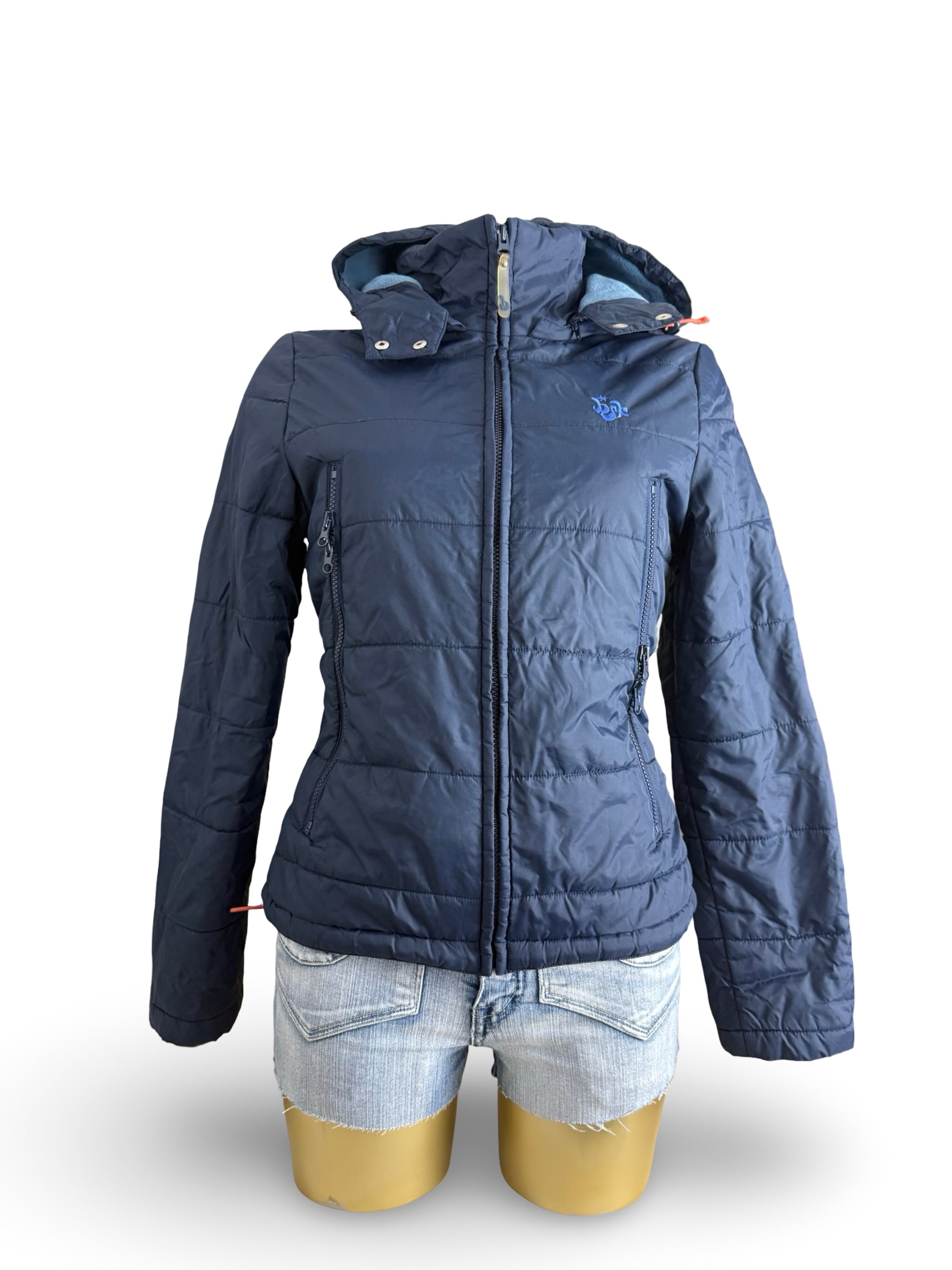 Blue hooded puffer jacket (M)