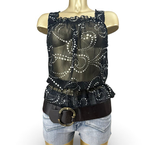 Black graphic mesh tight fit top (XL)