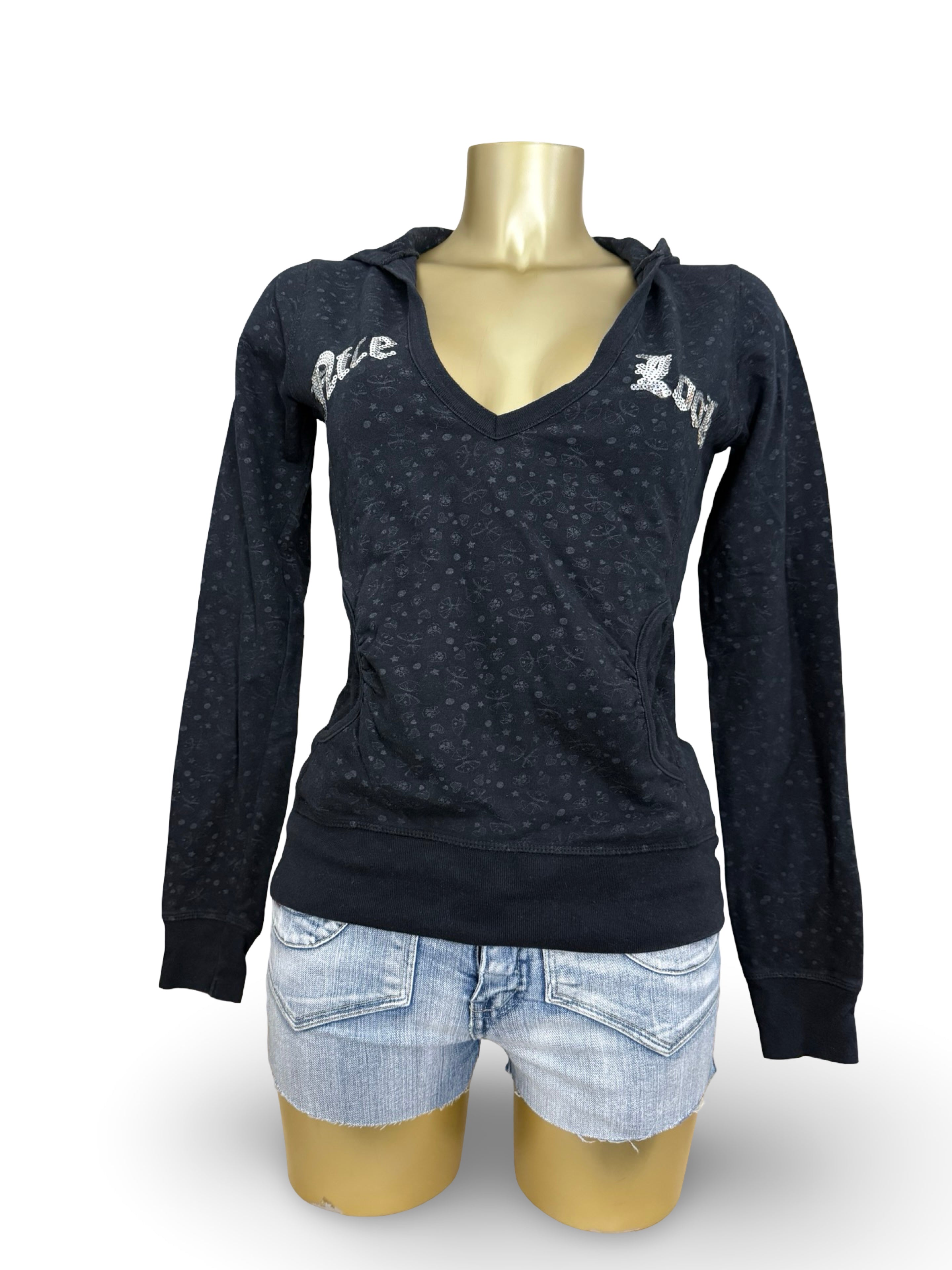 Black 100% cotton sequins logo hoodie (S/M)