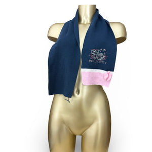 Navy & pink strass logo knitted scarf & beanie