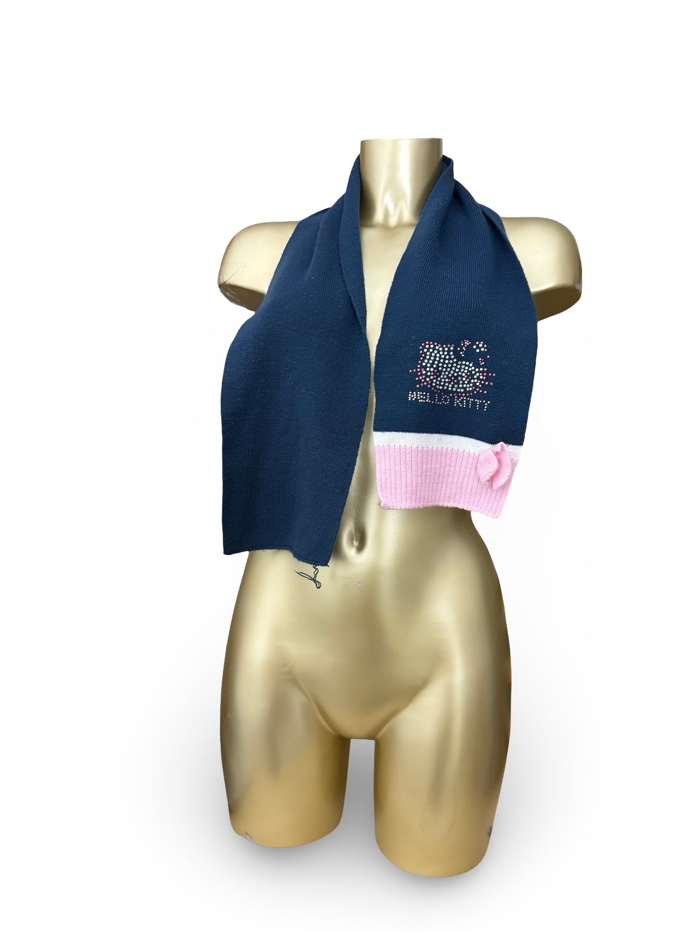 Navy & pink strass logo knitted scarf & beanie