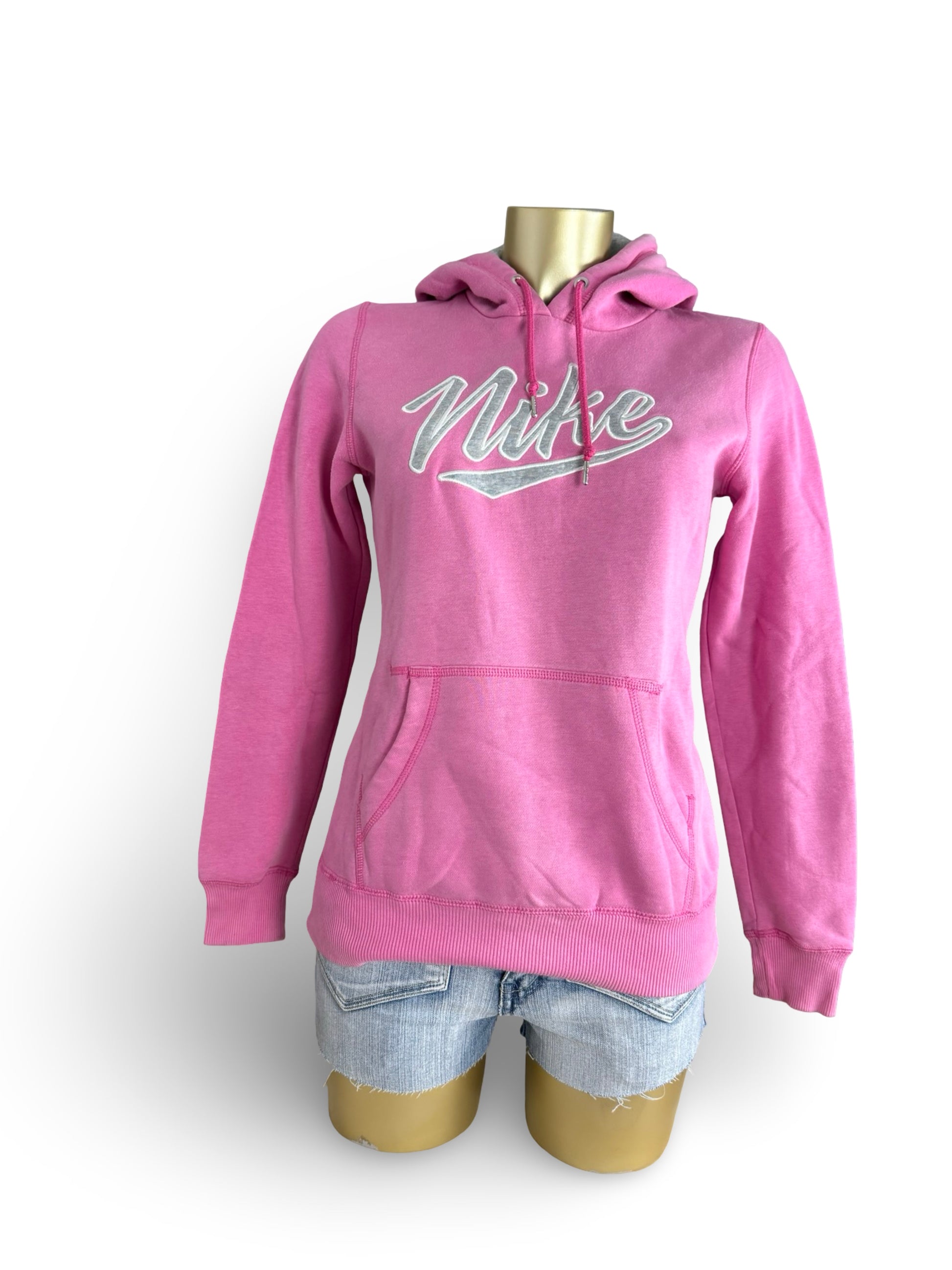 Pink logo cotton hoodie (S)