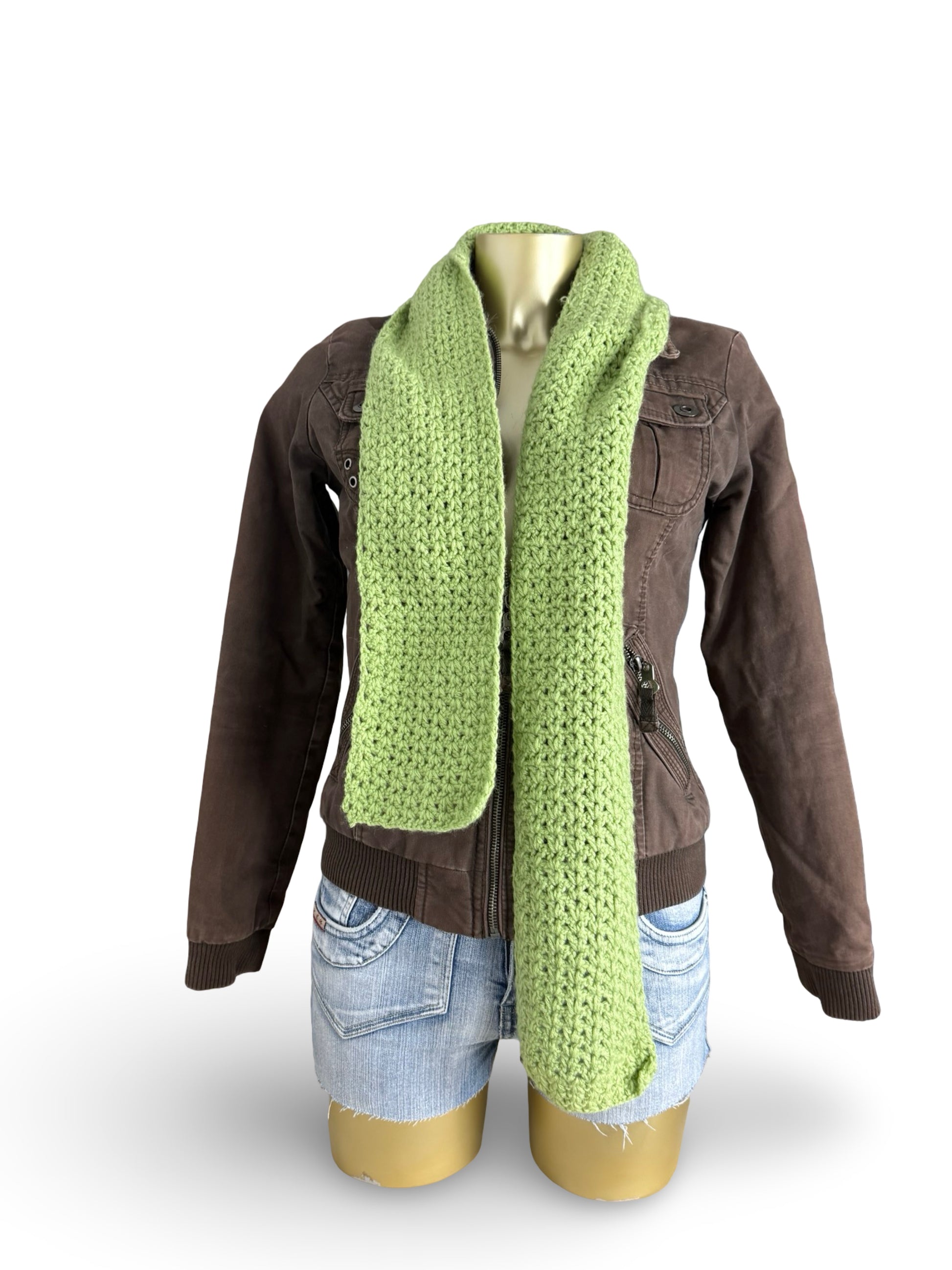 Green knitted winter scarf