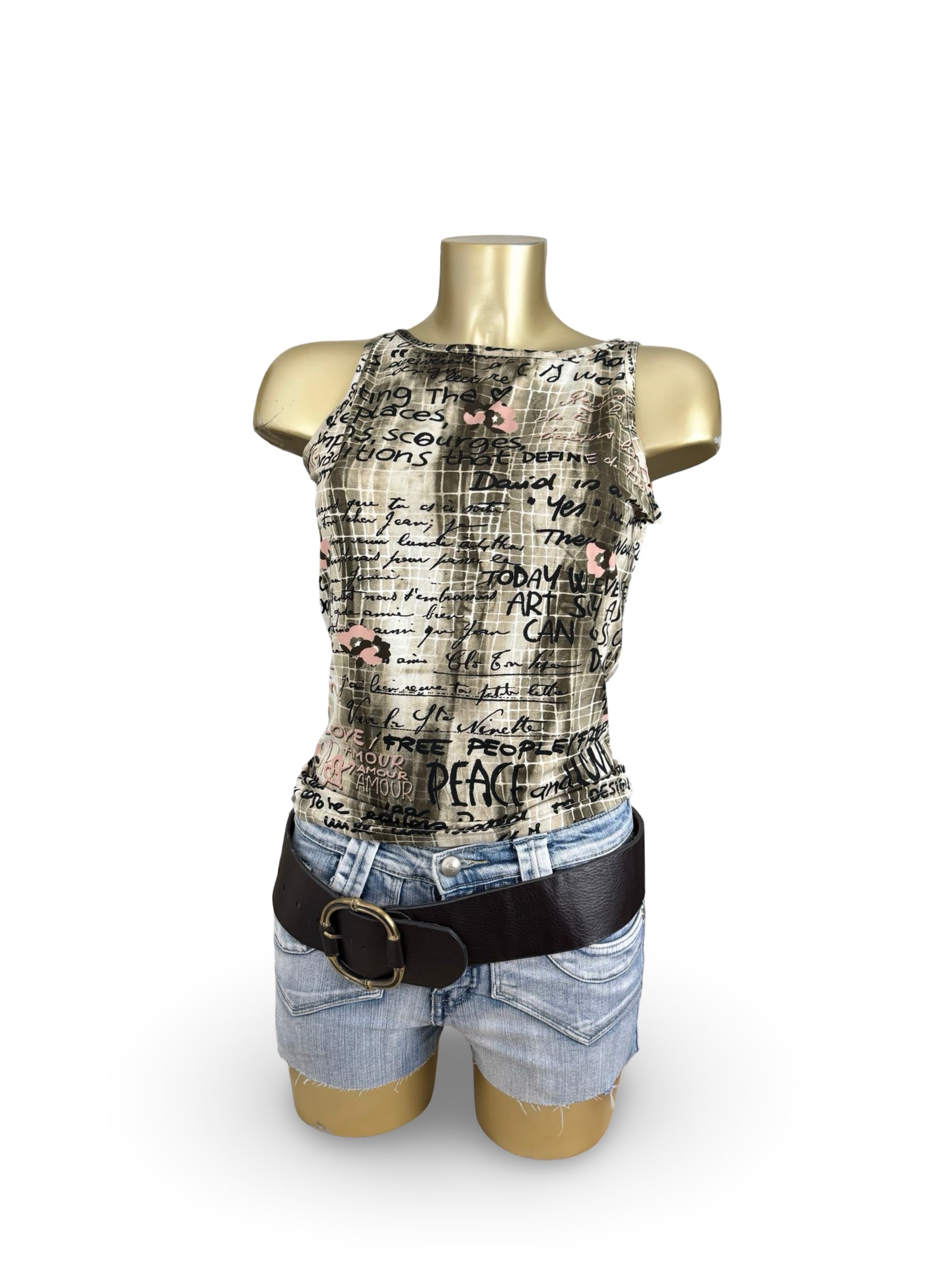 Khaki graphic lycra top (M)