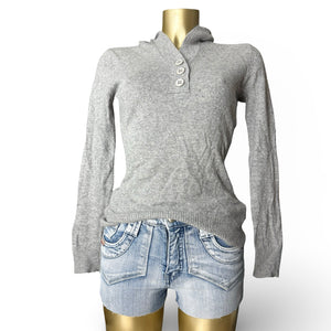 Grey real silk & cashmere tight fit hooded jumper (S/M)