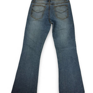 Blue denim low rise flare pants (S)