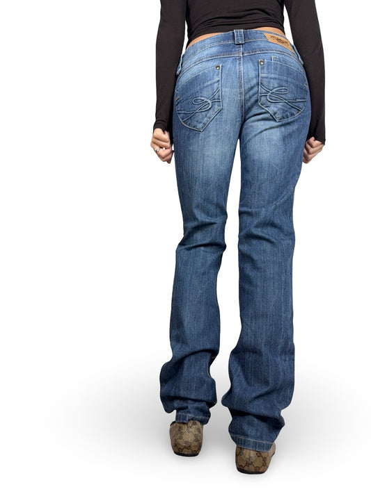 Blue denim low waist baggy straight legs pants (M)