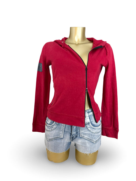 Red cotton tight fit zip up hoodie (M/L)