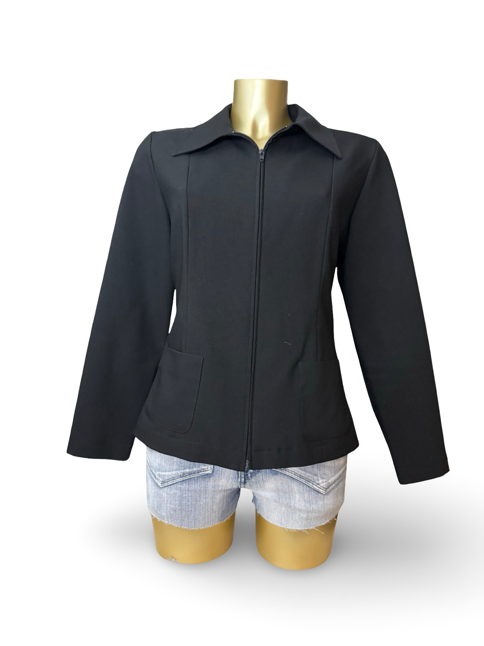 Black office zip up tight fit blazer jacket (M/L)