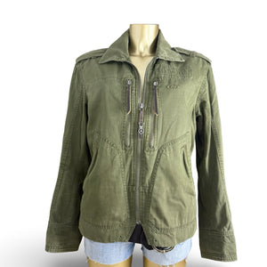 Khaki utility zip up cotton jacket (M)