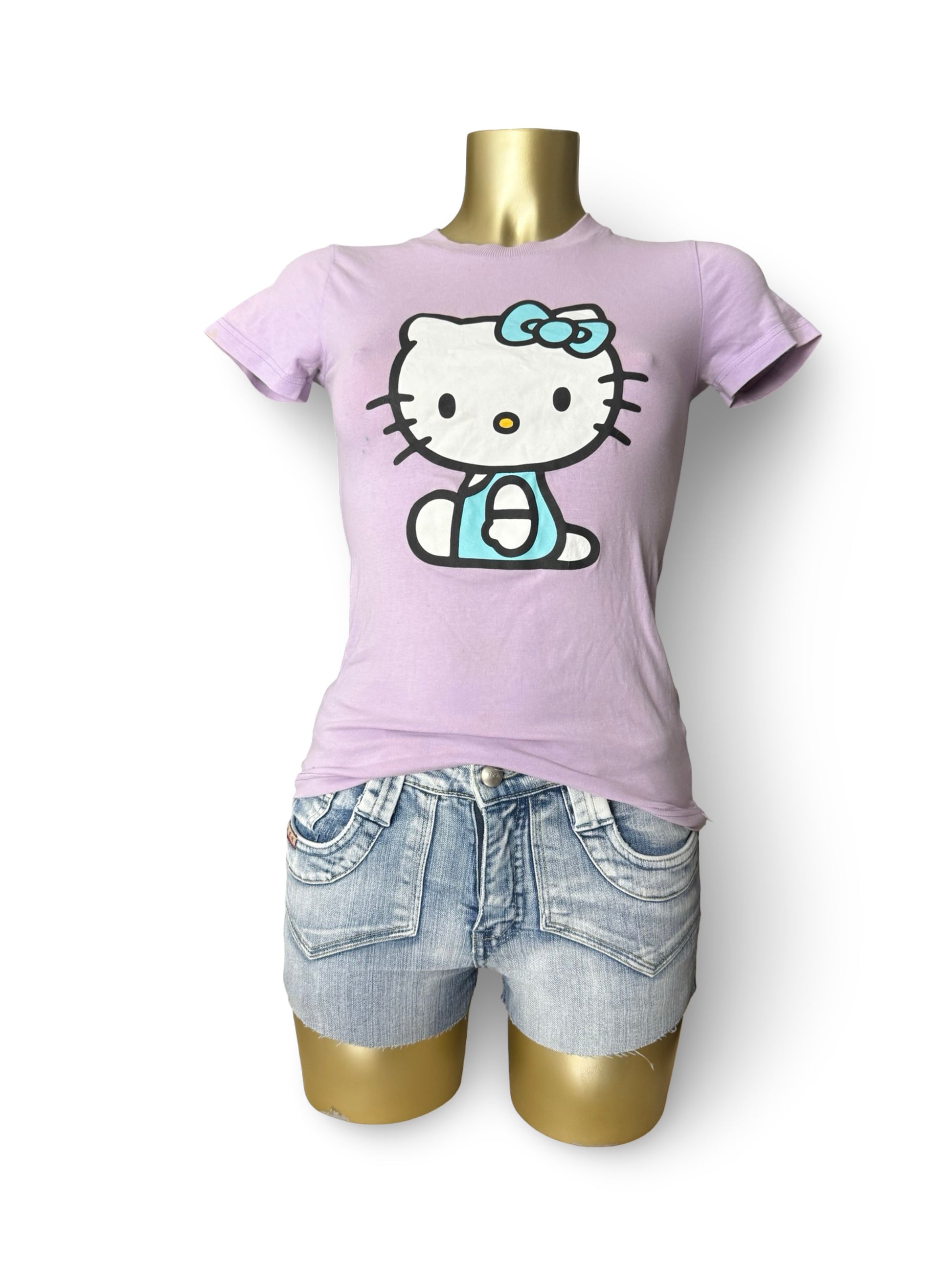Lilac kitty logo cotton tight fit tee (XS)