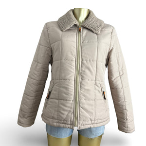 Beige zip up wool neck puffer jacket (M/L)